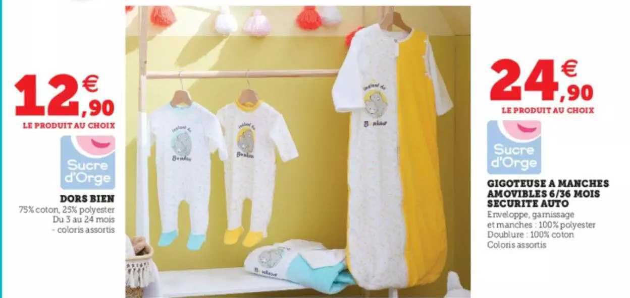 dors bien, gigoteuse à manches amovibles 6-36 mois sécurité auto