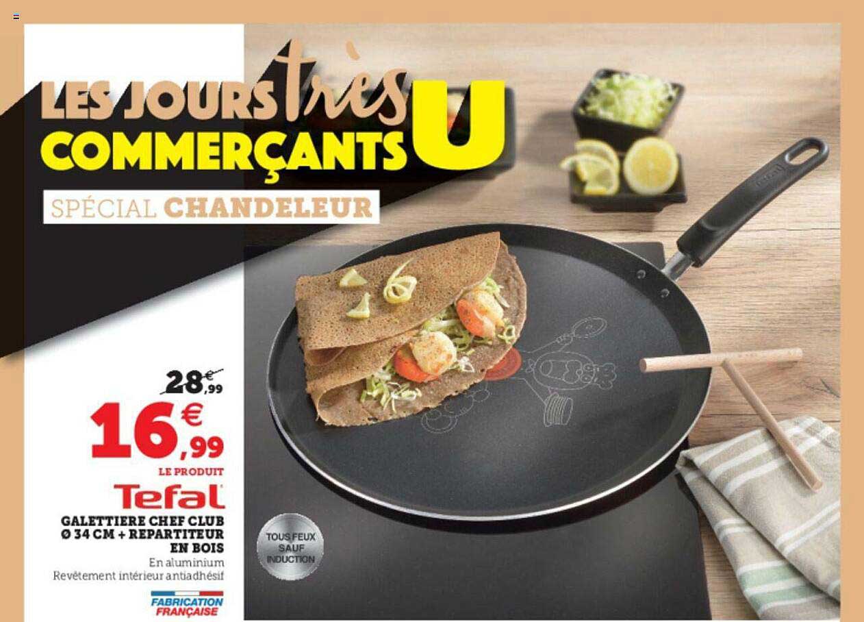 galettière chef club ø 34 cm + répartiteur en bois tefal