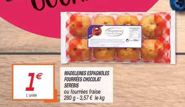 Madeleines Espagnoles Fourrées Chocolat Serebis