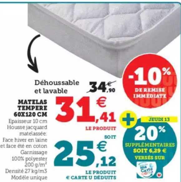 matelas tempéré 60 x 120 cm