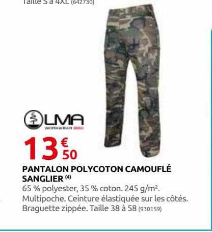 pantalon polycoton camouflé sanglier lma
