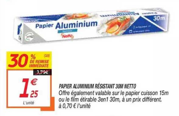 papier aluminium résistant 30m netto