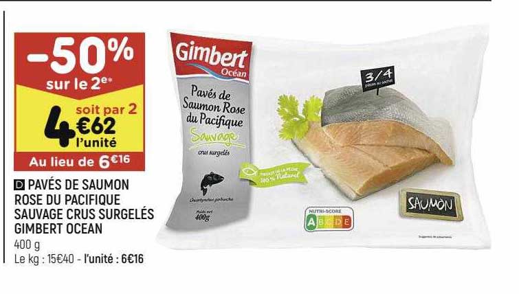 pavés de saumon rose du pacifique sauvage crus surgelés gimbert ocean