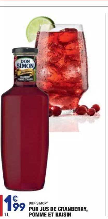 pur jus de cranberry, pomme et raisin don simon