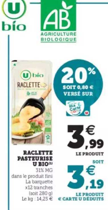 Raclette Pasteurisé U Bio