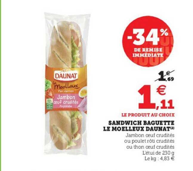Sandwich Baguette Le Moelleux Daunat