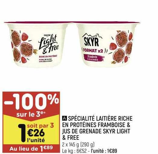 spécialité laitière riche en protéines framboise & jus de grenade skyr light & free
