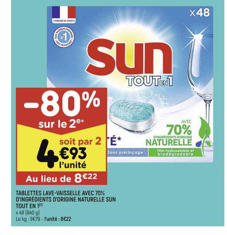 tablettes lave vaisselle avec d ingrédients d origine naturelle sun tout en