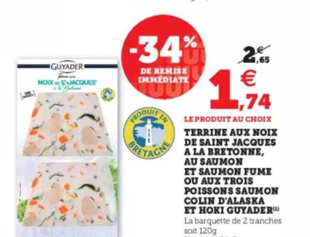 terrine aux noix de saint jacques à la bretonne, au saumon et saumon fumé ou aux trois poissons saumon colin d'alaska et hoki guyader