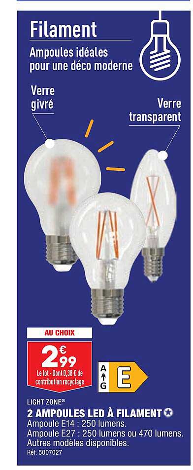 2 ampoules led à filament light zone