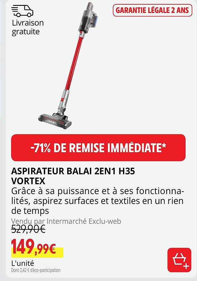 aspirateur balai 2en1 h35 vortex