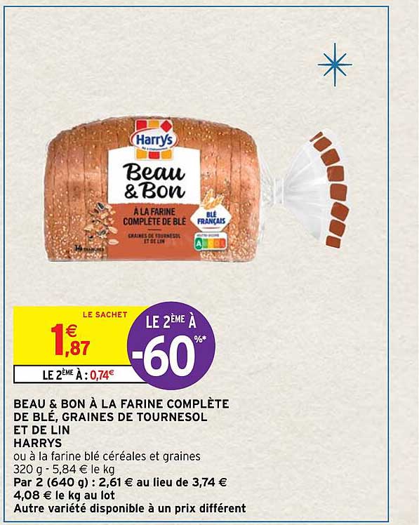 beau & bon à la farine complète de blé, graines de tournesol et de lin harrys