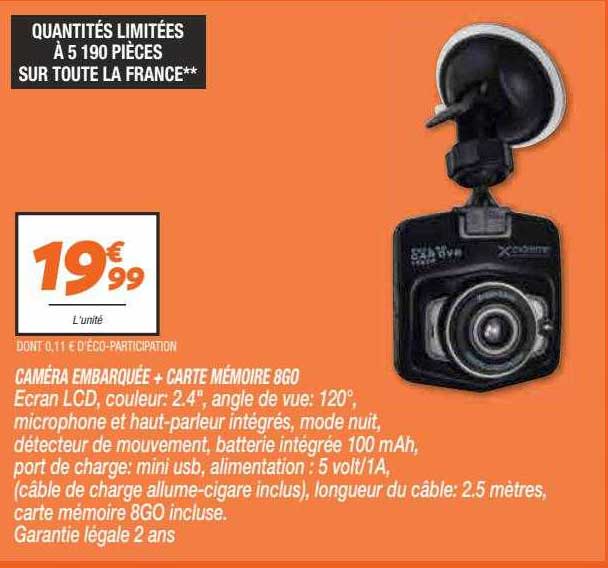 caméra embarquée + carte mémoire 8go