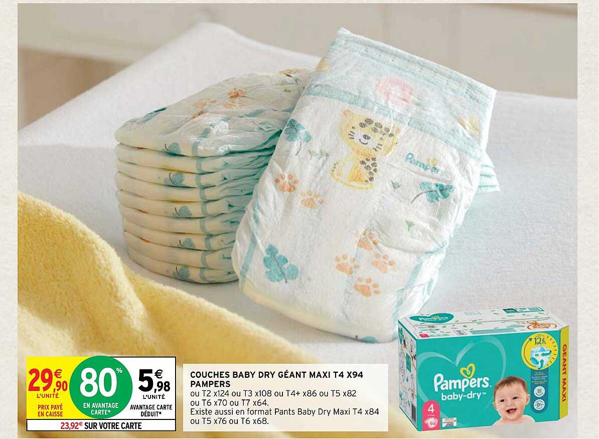 Couches Baby Dry Géant Maxi T4 X94 Pampers