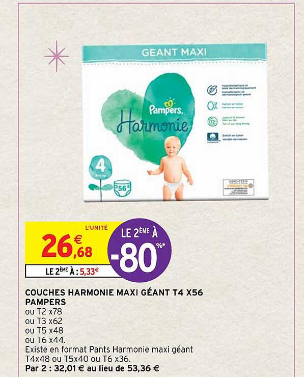 couches harmonie maxi géant t4 x56 pampers