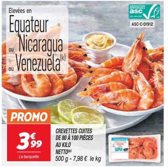 crevettes cuites de 80 à 100 pièces au kilo netto