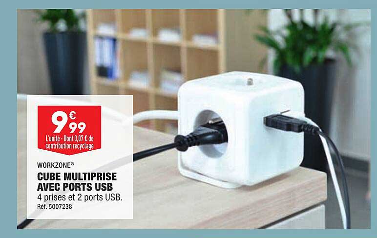 cube multiprise avec ports usb workzone