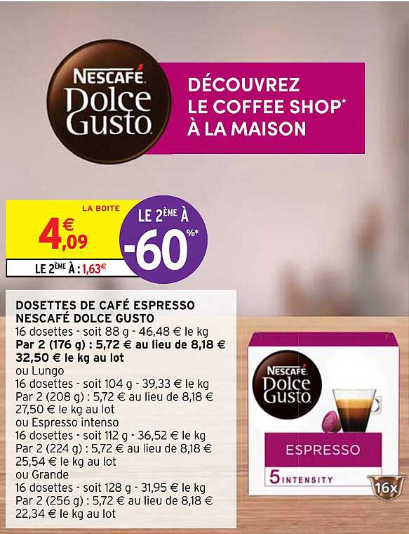 Dosettes De Café Espresso Nescafé Dolce Gusto