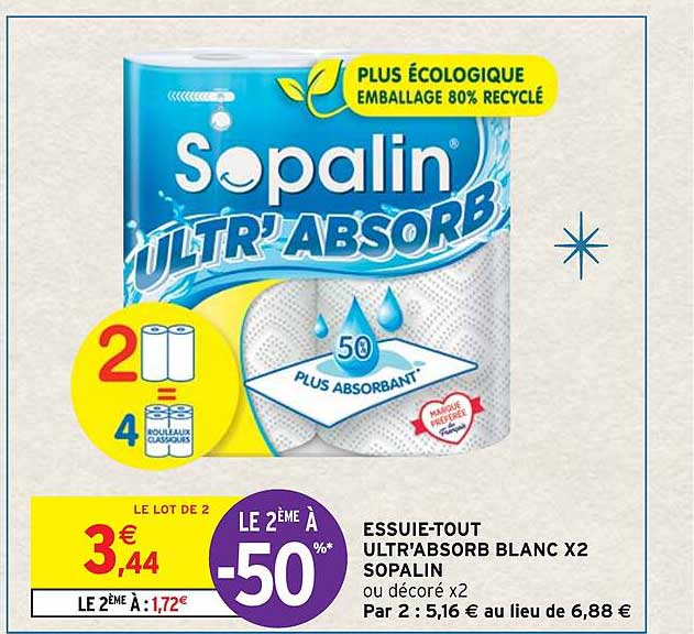 essuie-tout ultr'absorb blanc x2 sopalin