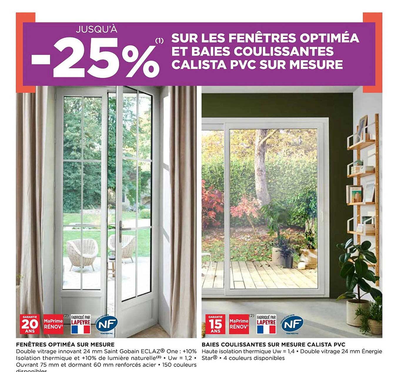 fenêtres optiméa sur mesure, baies coulissantes sur mesure calista pvc