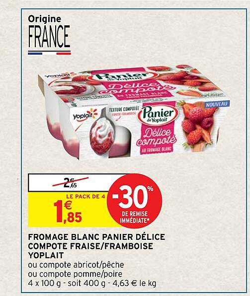 Fromage Blanc Panier Délice Compote Fraise-framboise Yoplait