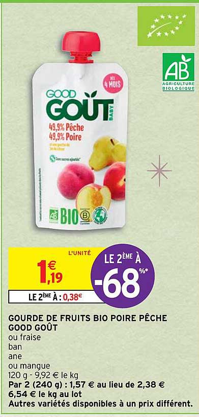 Gourde De Fruits Bio Poire Pêche Good Goût