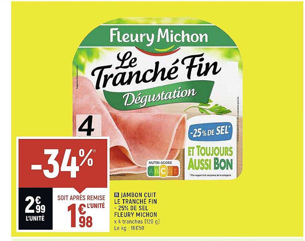 Jambon Cuit Le Tranché Fin -25% De Sel Fleury Michon