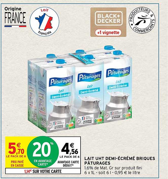 Lait Uht Demi-écrémé Briques Pâturages