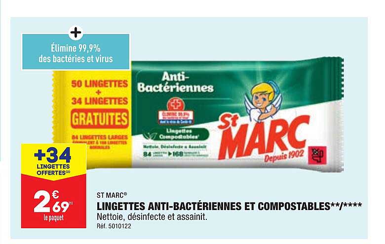 lingettes anti-bactériennes et compostables st marc