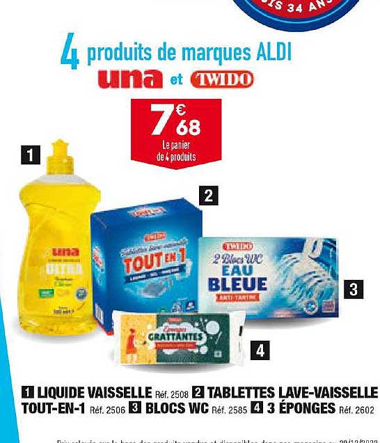 liquide vaisselle, tablettes lave-vaisselle tout-en-1, blocs wc, 3 éponges