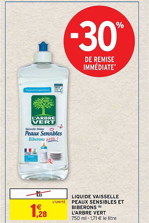 liquide vaisselle peaux sensibles et biberons l'arbre vert