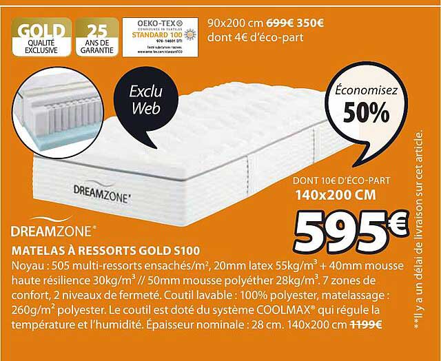 matelas à ressorts gold s100 dreamzone