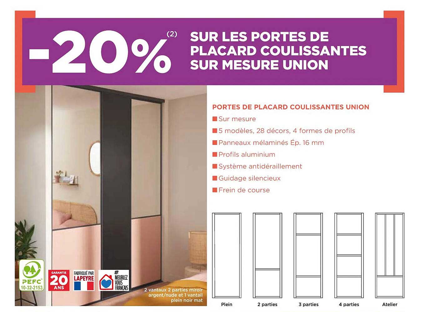 portes de placard coulissantes sur mesure union