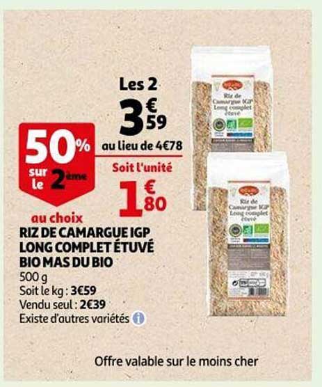 riz de camargue igp long complet étuvé bio mas du bio
