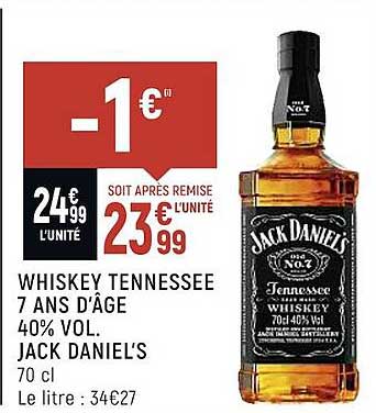 whiskey tennessee 7 ans d'âge 40% vol. jack daniel's