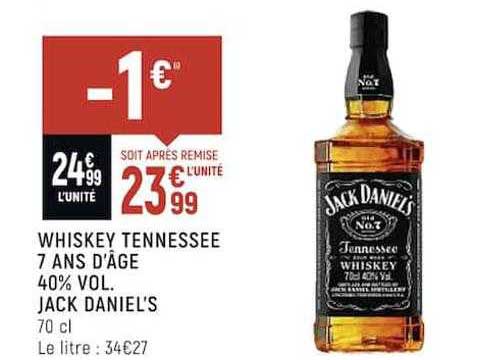 whiskey tennessee 7 ans d'âge 40% vol. jack daniel's