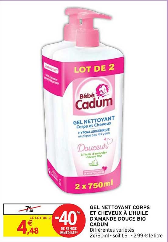 gel nettoyant corps et cheveux à l'huile d'amande douce bio cadum