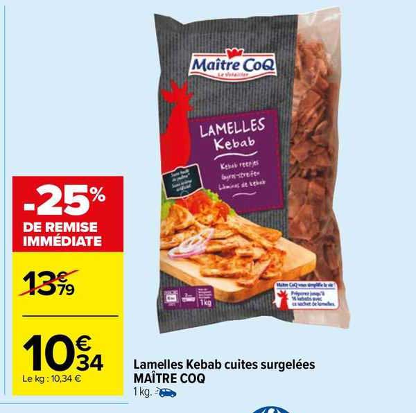 lamelles kebab cuites surgelées maître coq