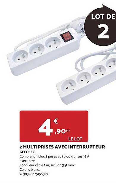 2 multiprises avec interrupteur gefolec