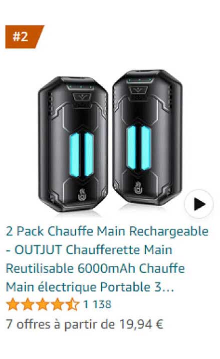 2 pack chauffe main rechargeable - outjut chaufferette main réutilisable 6000mAh chauffe main électrique portable 3...