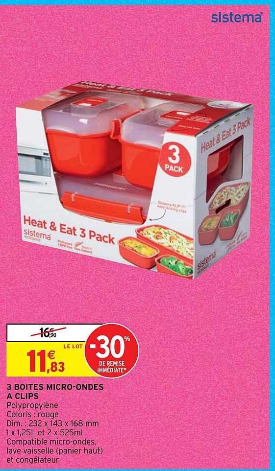 3 boîtes micro-ondes à clips sistema