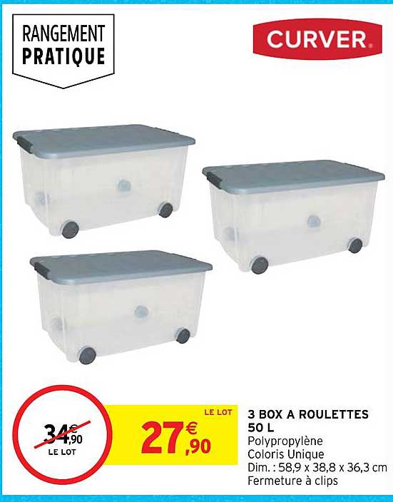 3 Box à Roulettes 50 L Curver