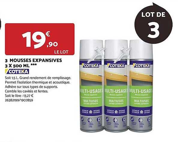3 mousses expansives 3 x 500 ml coteka
