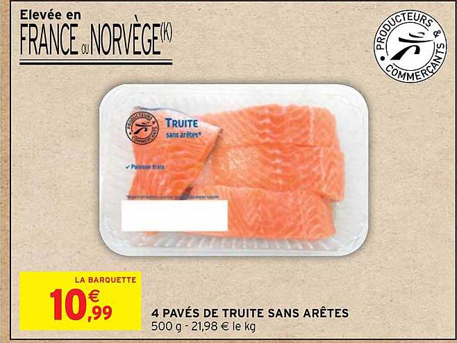 4 pavés de truite sans arêtes