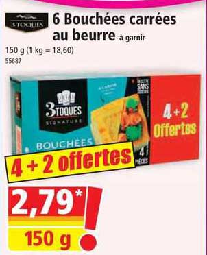 6 bouchées carrées au beurre à garnir 3 toques