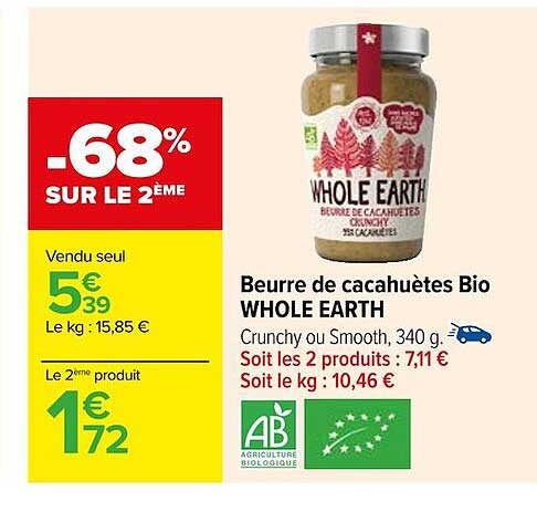 beurre de cacahuètes bio whole earth