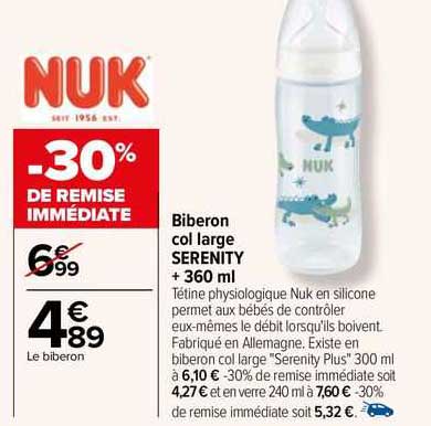 biberon col large serenity + 360 ml nuk