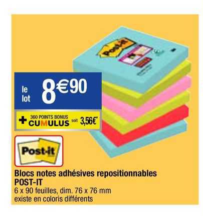 blocs notes adhésives repositionnables post-it