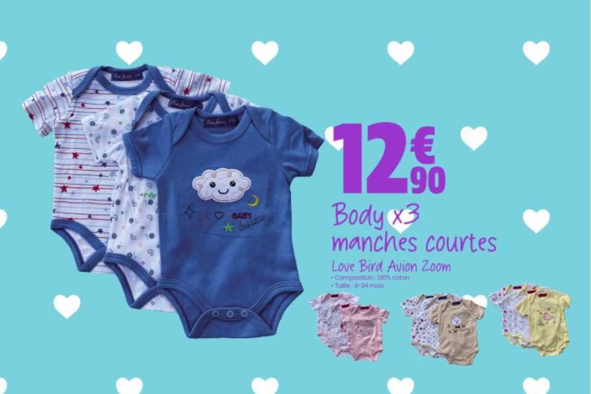 body x3 manches courtes