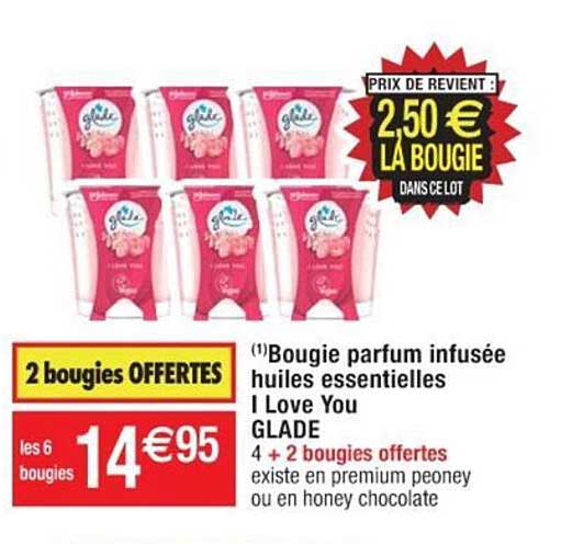 bougie parfum infusée huiles essentielles i love you glade